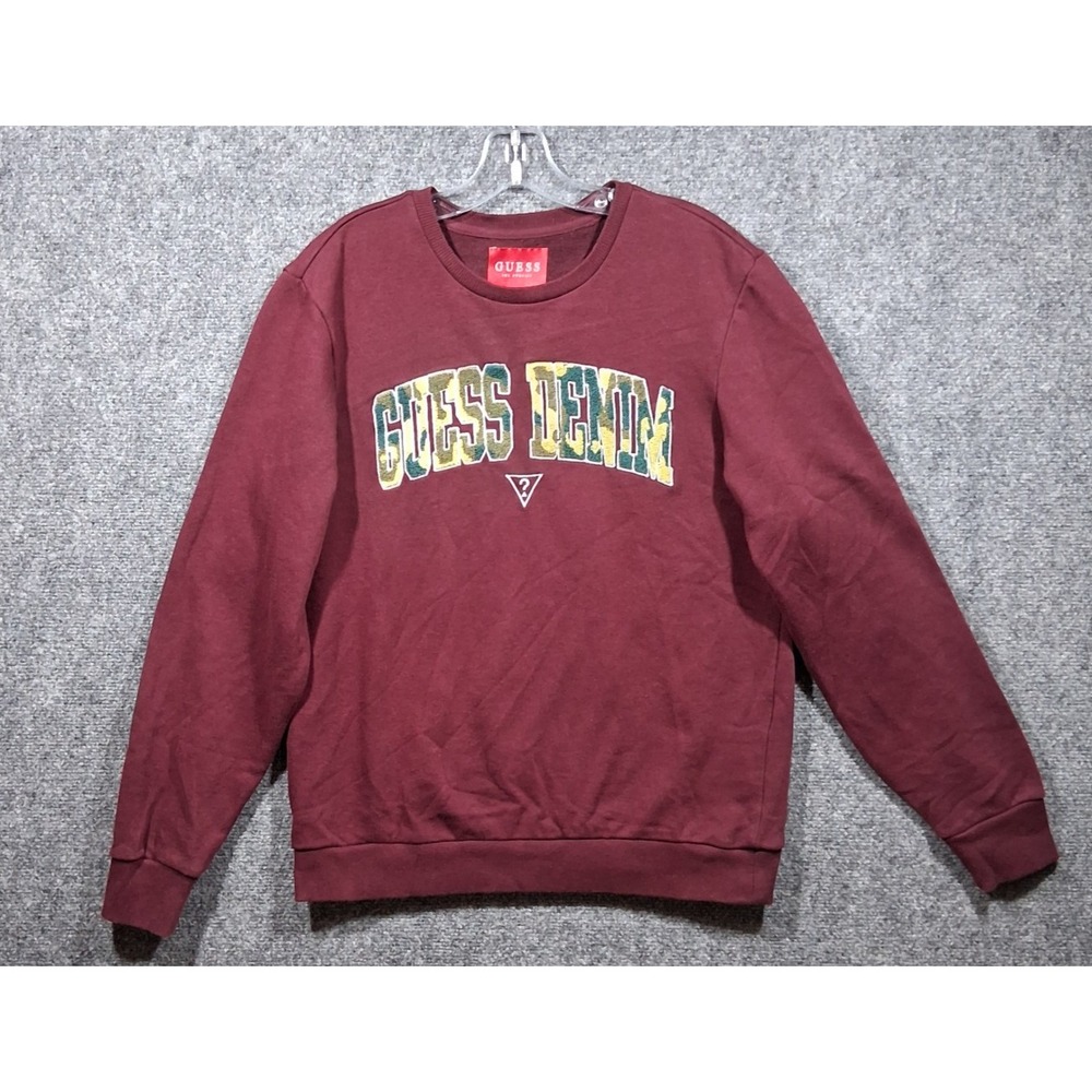 Guess Los Angeles Mens Burgundy Camo Chenille Logo Sweatshirt M S3GQ11R9IH0